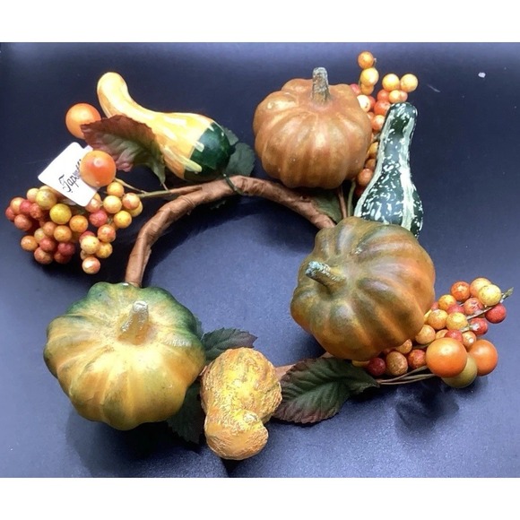 Other - VTG‎ Pumpkin & Gourd Candle Ring Wreath 4" Ring-Fall/Thanksgiving Decor